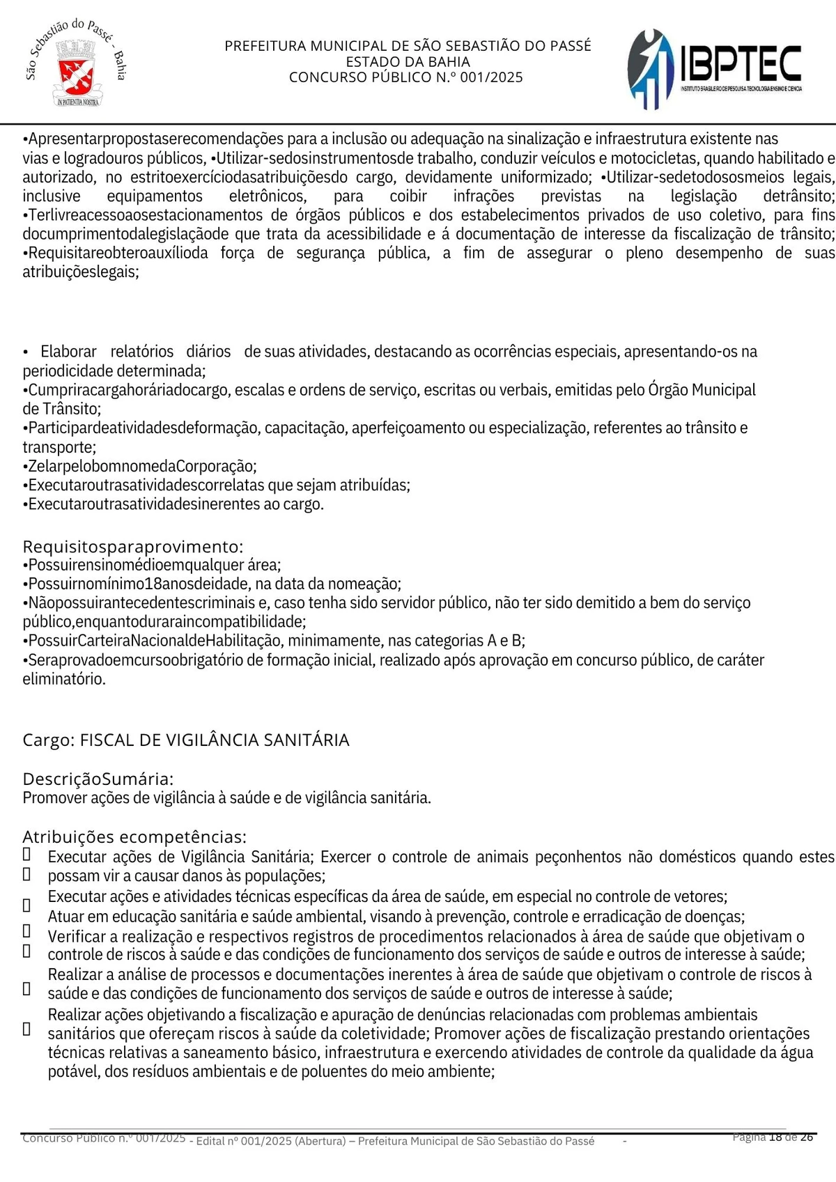 Edital de concurso público para a Prefeitura de São Sebastião do Passé por Divulgação