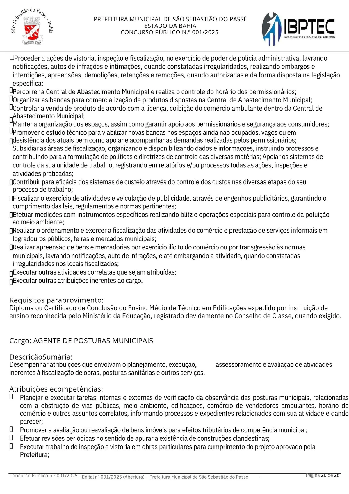 Edital de concurso público para a Prefeitura de São Sebastião do Passé por Divulgação
