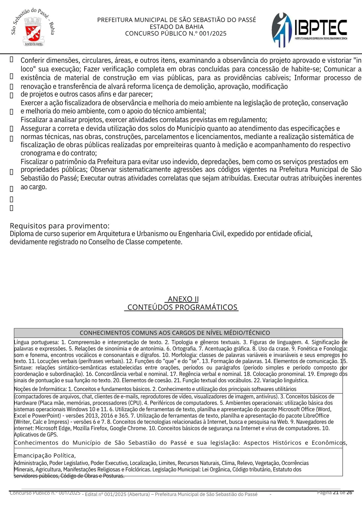 Edital de concurso público para a Prefeitura de São Sebastião do Passé por Divulgação