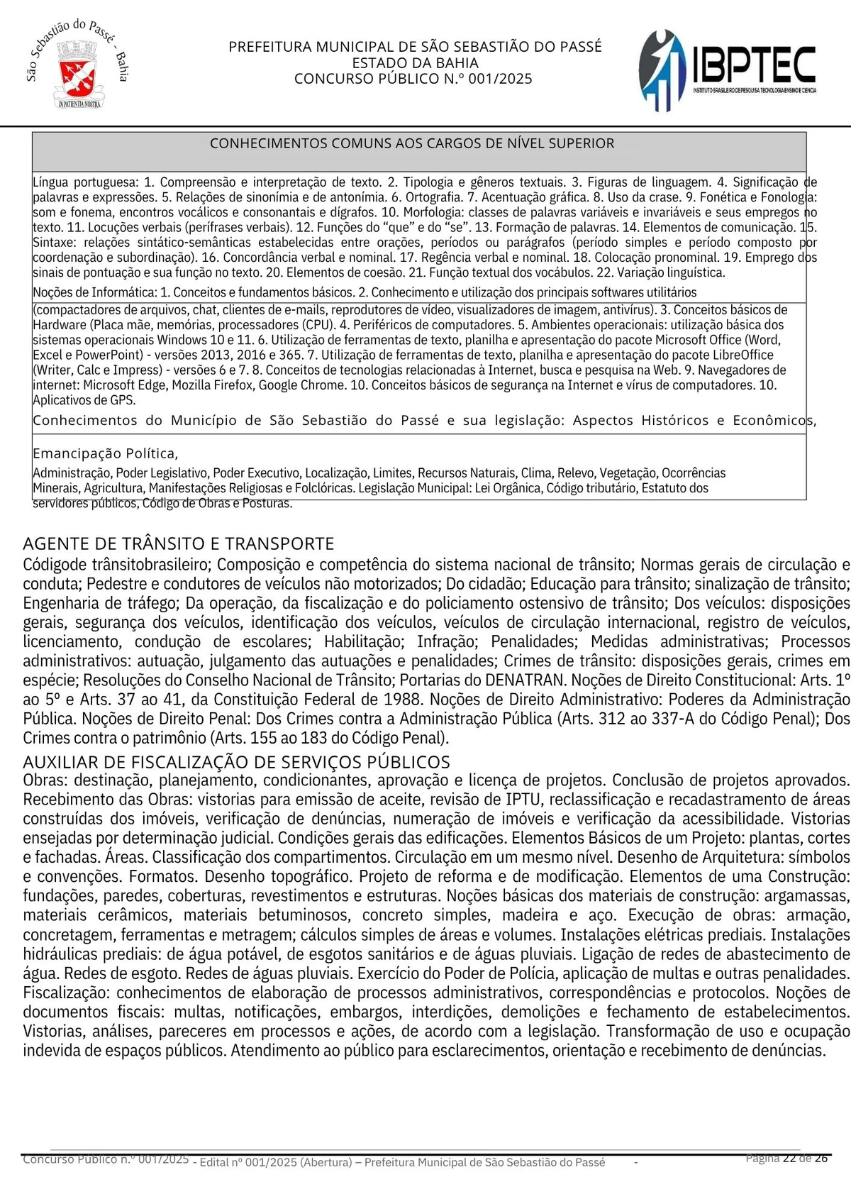 Edital de concurso público para a Prefeitura de São Sebastião do Passé por Divulgação