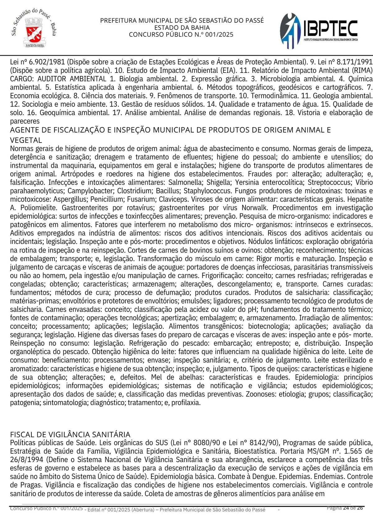 Edital de concurso público para a Prefeitura de São Sebastião do Passé por Divulgação