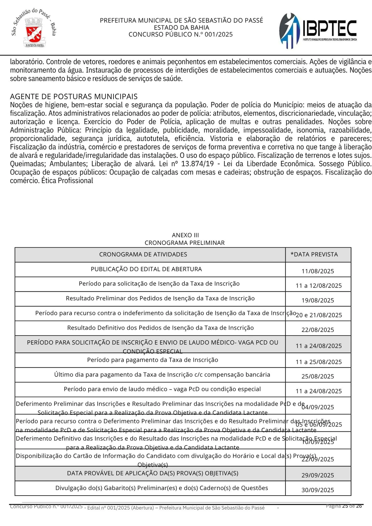 Edital de concurso público para a Prefeitura de São Sebastião do Passé por Divulgação