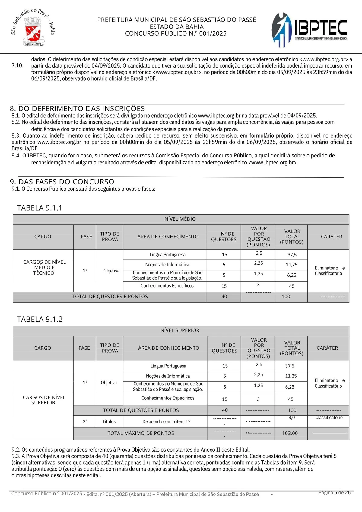 Edital de concurso público para a Prefeitura de São Sebastião do Passé por Divulgação