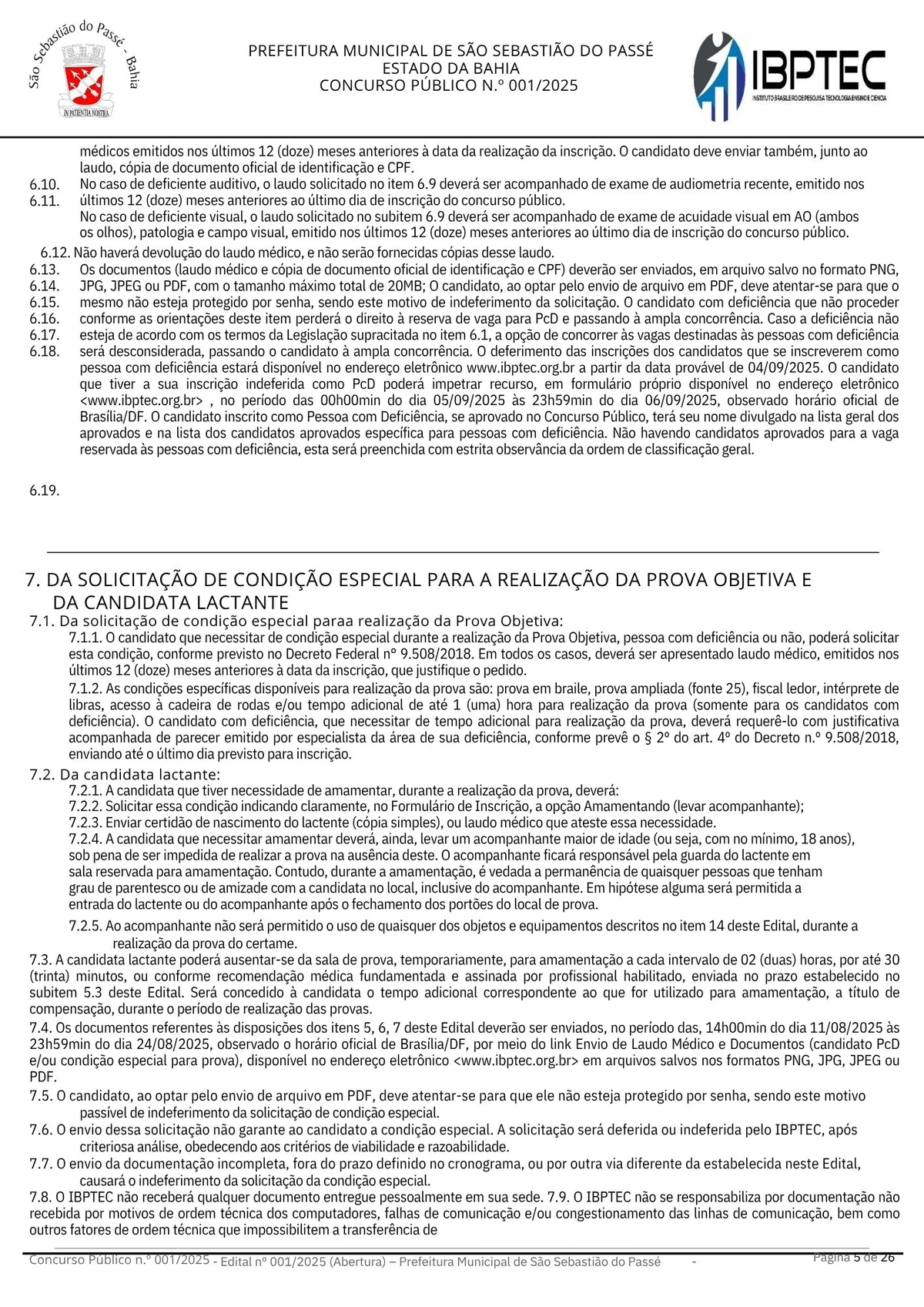 Edital de concurso público para a Prefeitura de São Sebastião do Passé por Divulgação