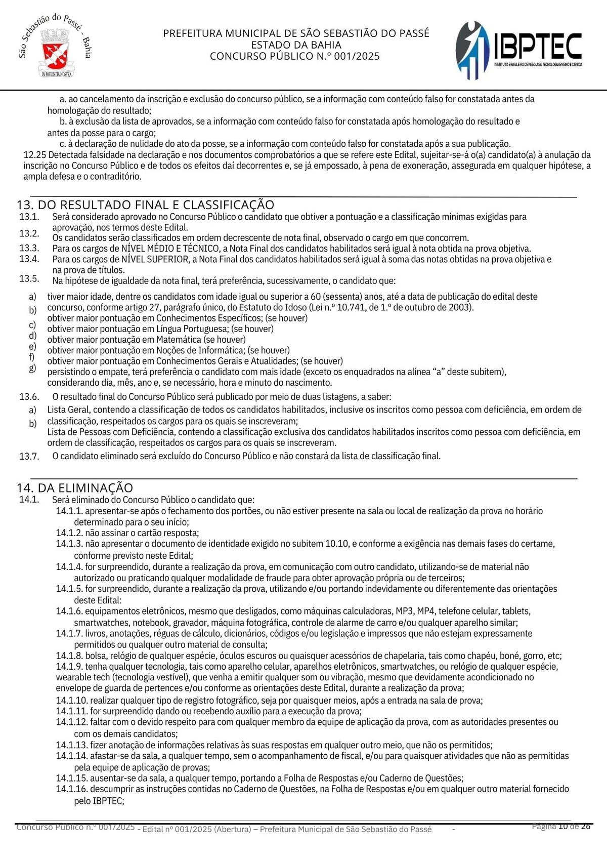 Edital de concurso público para a Prefeitura de São Sebastião do Passé por Divulgação