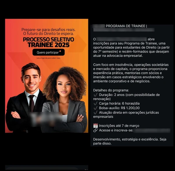 Escritório oferece R$ 1,2 mil para advogados recém formados ou estudantes a partir do 7º semestre por Reprodução
