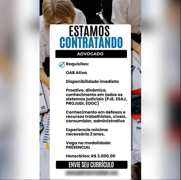 Escritório oferece R$ 2 mil para candidatos com dois anos de experiência por Reprodução