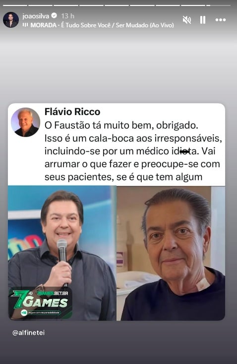 João Silva rebateu médico com indireta por Reprodução