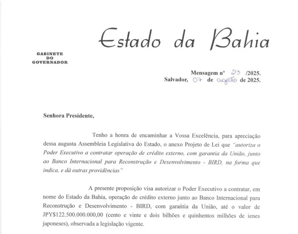Documento de solicitação de autorização para novo empréstimo feito pelo governador  por Reprodução