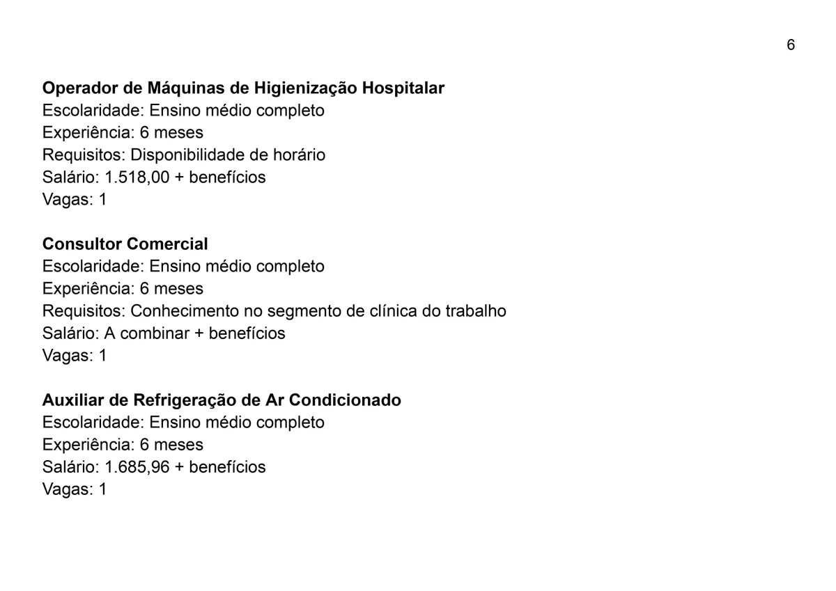 Vagas para esta quarta-feira (13) por Reprodução