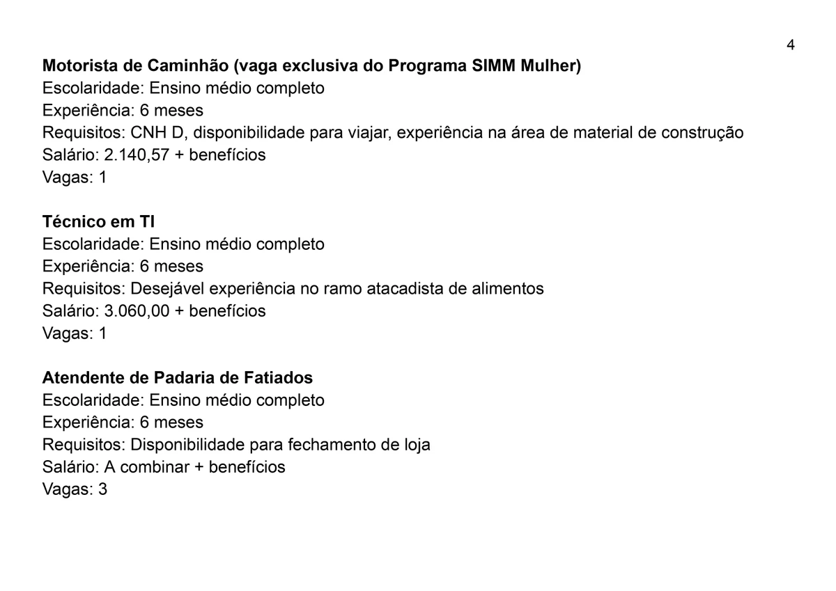 Vagas para esta quarta-feira (13) por Reprodução