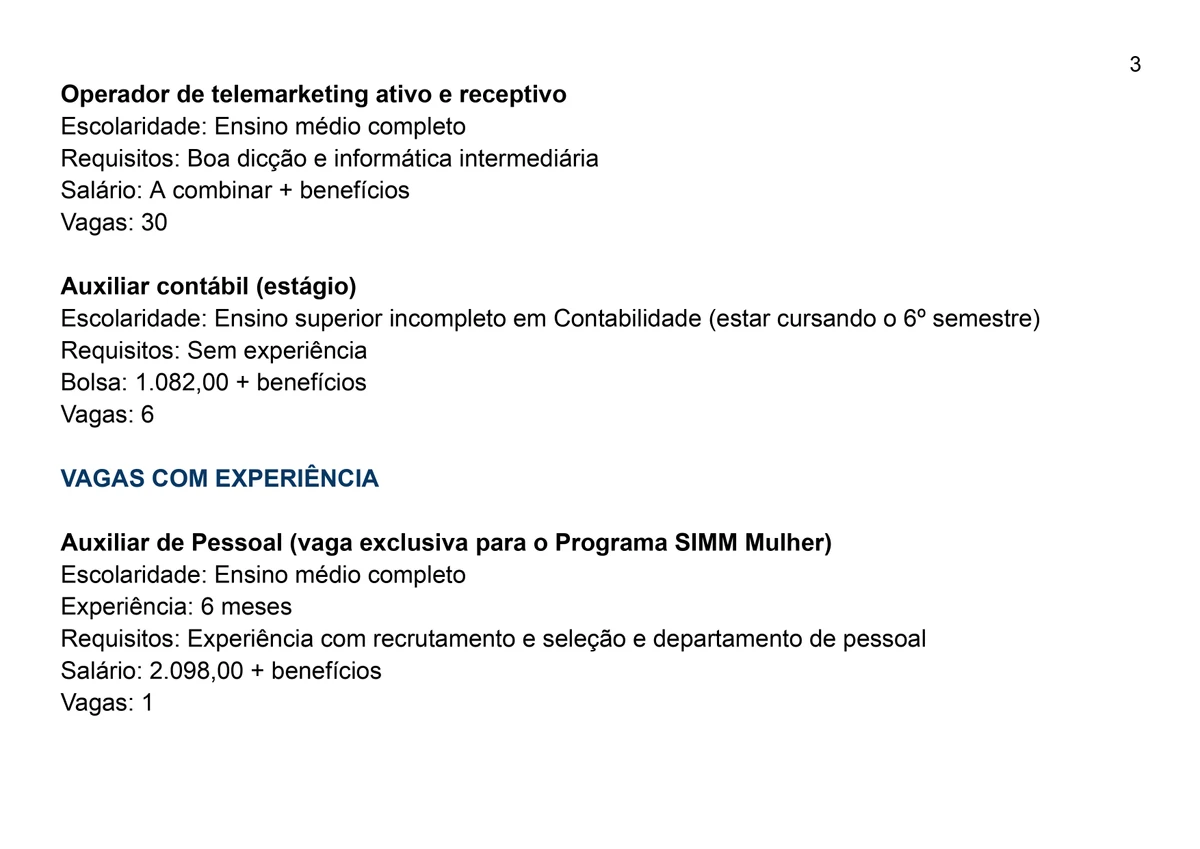 Vagas para esta quarta-feira (13) por Reprodução