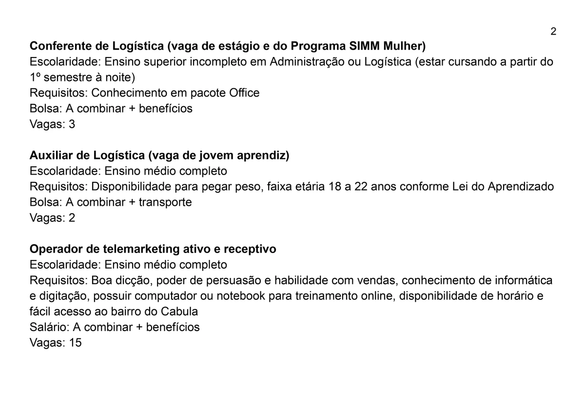 Vagas para esta quarta-feira (13) por Reprodução