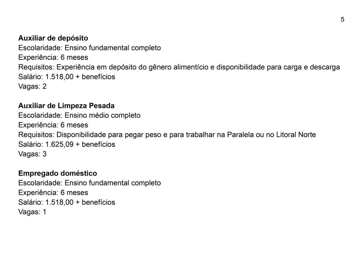 Vagas para esta quarta-feira (13) por Reprodução