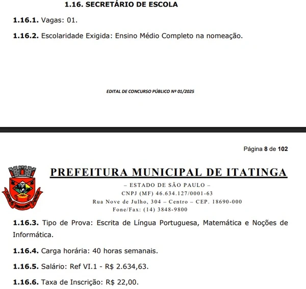 Detalhes sobre vagas do concurso em SP por Captura de tela 