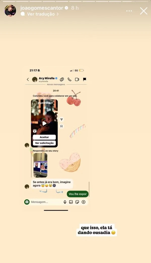João Gomes faz cirurgia e ganha comentário sugestivo de Ary Mirelle  por Reprodução/Instagram