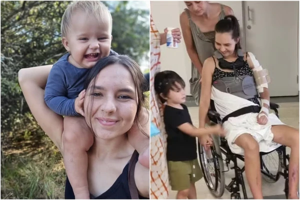 Nicole Panos e o filho 