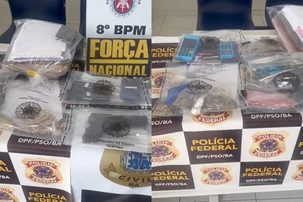 Com os criminosos, as Forças Estaduais e Federais apreenderam duas pistolas, carregadores, munições, drogas, rádios comunicadores e celulares