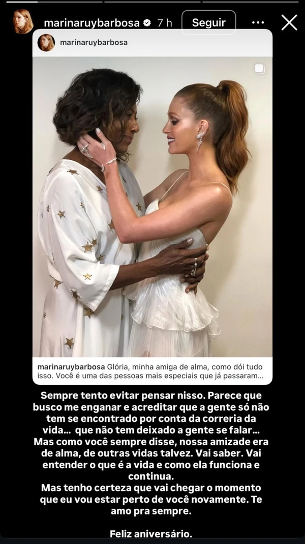 Homenagem de Mariana Ruy Barbosa para Glória Maria por Reprodução / Instagram