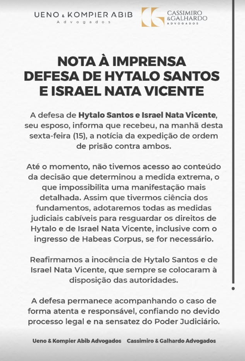 Nota da defesa de Hytalo e Isarel