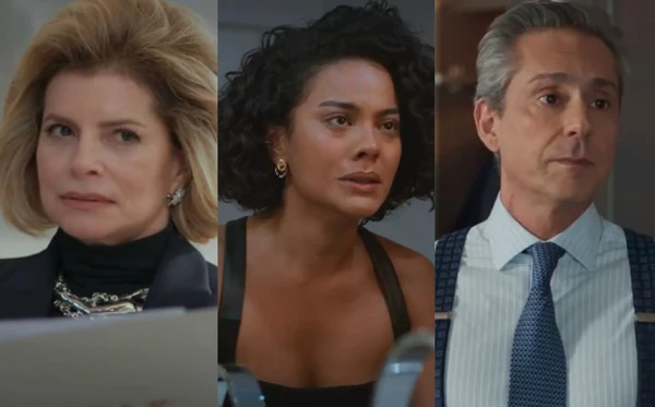 Odete (Debora Bloch), Maria de Fátima (Bella Campos) e Marco Aurélio (Alexandre Nero)