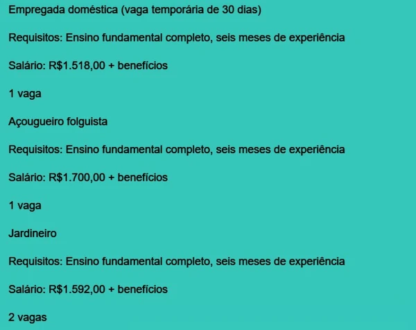 Veja vagas para esta terça-feira (19) por Reprodução