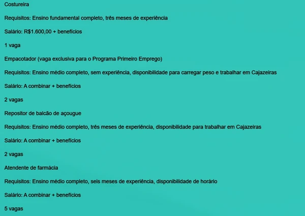 Veja vagas para esta terça-feira (19) por Reprodução
