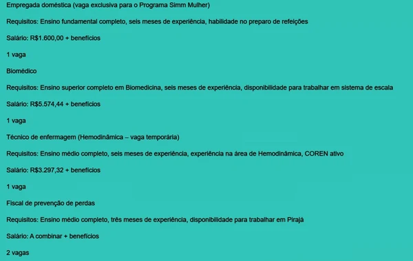 Veja vagas para esta terça-feira (19) por Reprodução