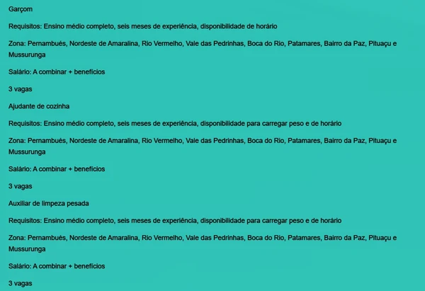 Veja vagas para esta terça-feira (19) por Reprodução