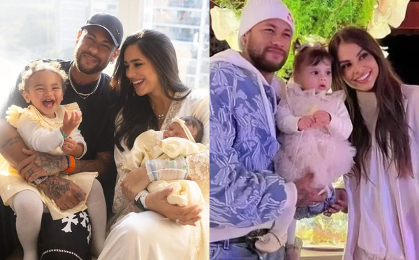 Neymar com Bruna Biancardi, Mavie e Mel; e com Amanda Kimberlly e Helena por Reprodução/Instagram