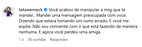 Mensagem de Tatá  por Reprodução | Instagram