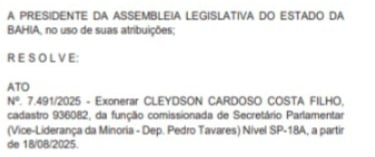 Decisão publicada no Diário Oficial da Alba