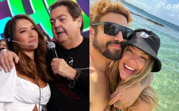 Daia de Paula com Faustão e Caio Castro