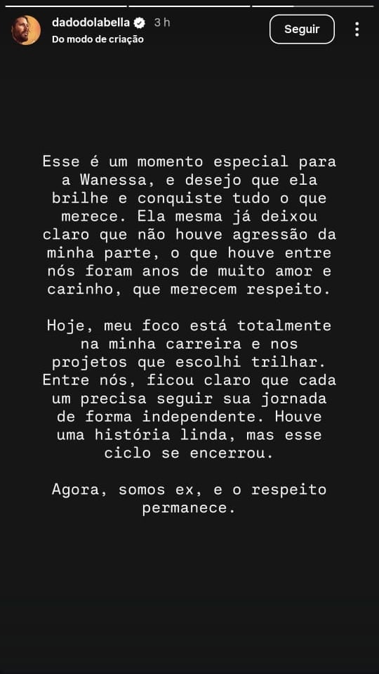O ator também negou a agressão em uma mensagem postada nas redes sociais por Reprodução