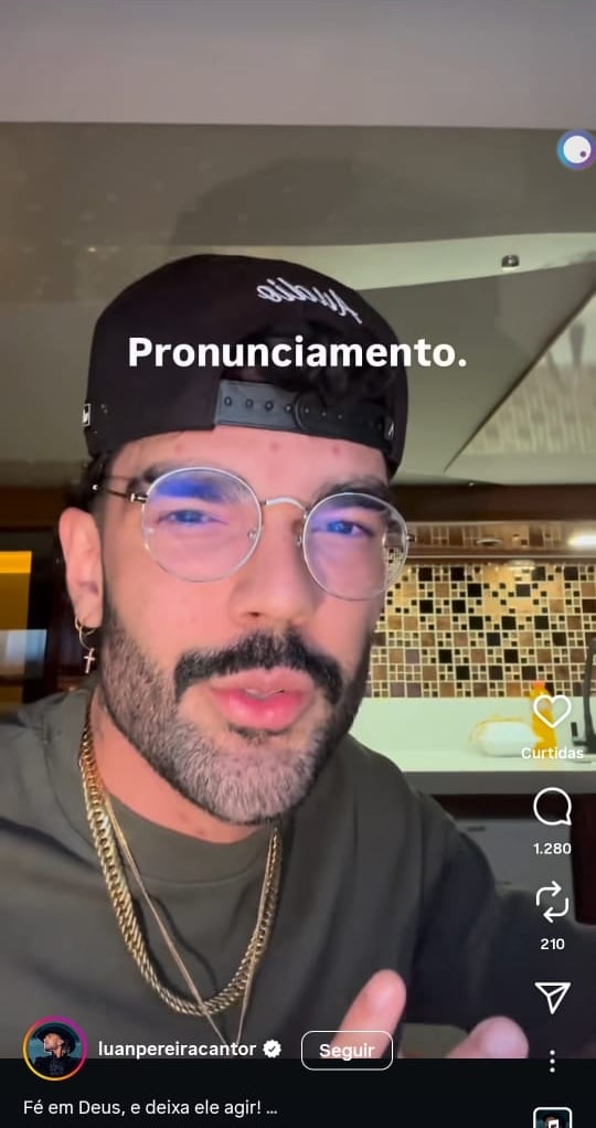 Luan Pereira, no entanto, afirmou que foi empurrado pelo ator e caiu no chão: "Um doido psicopata que bate em mulher vem querer manchar minha reputação de zero tretas" por Reprodução
