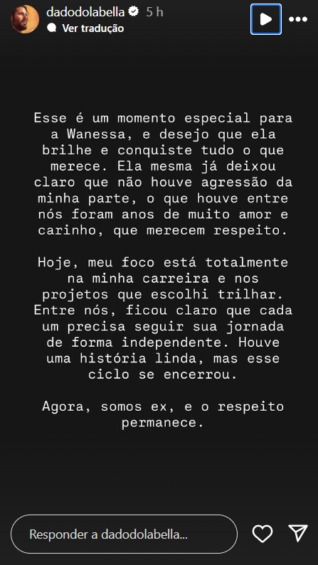 Pronunciamento de Dado Dolabella por Reprodução | Instagram