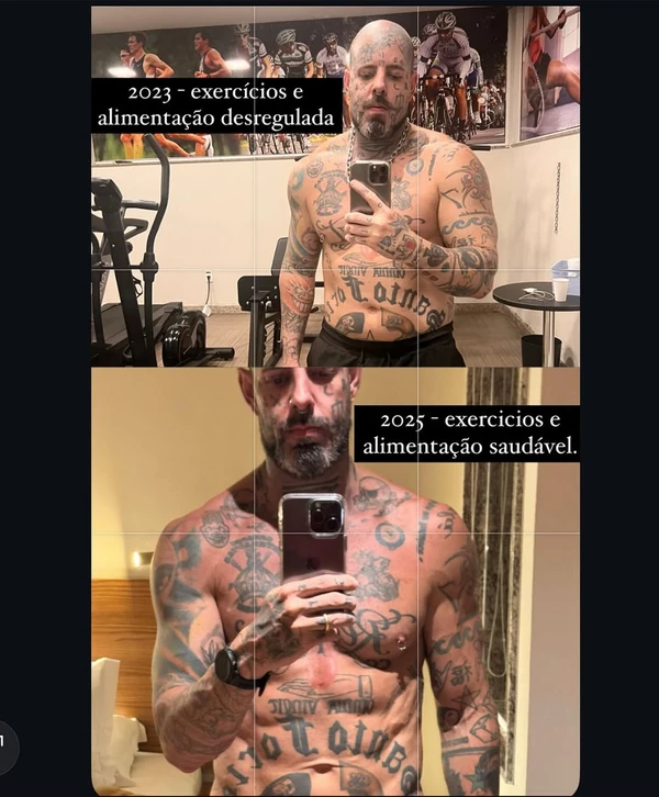 Antes e depois de Tico Santa Cruz por Reprodução/Instagram