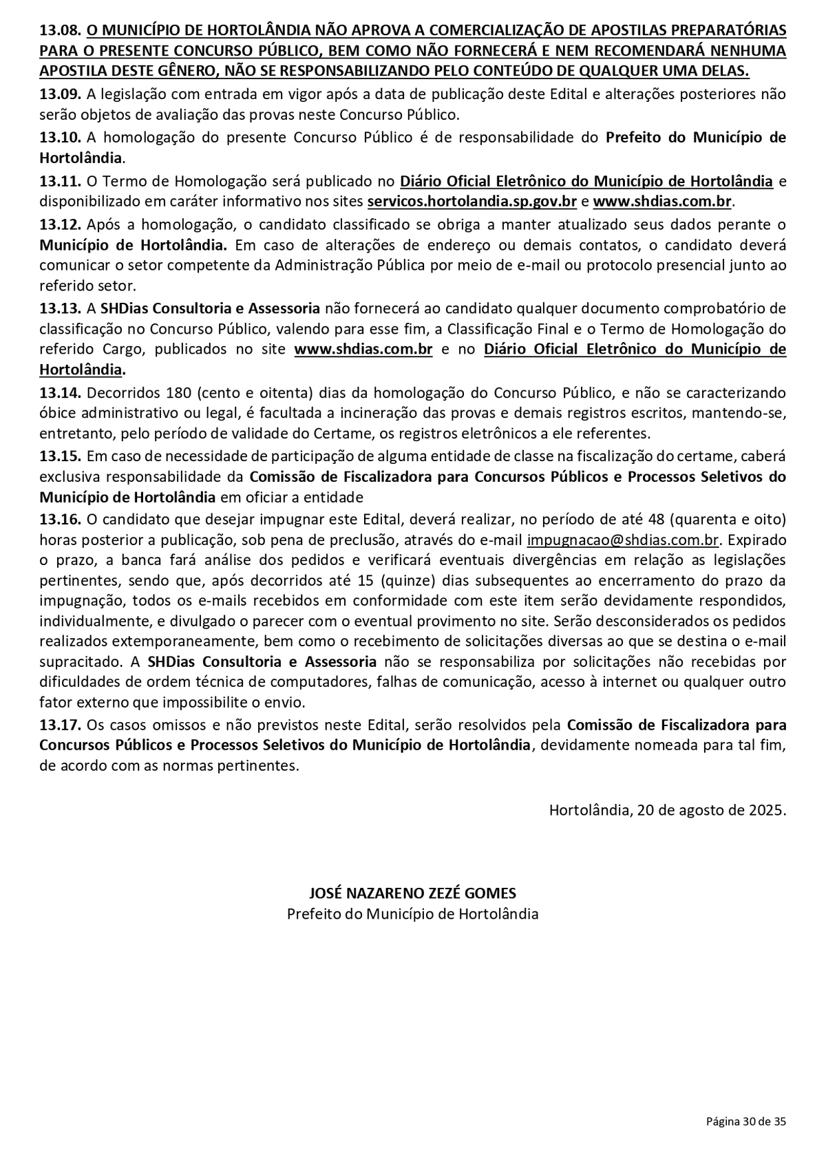 Confira o edital para o concurso da Prefeitura de Hortolândia por Reprodução