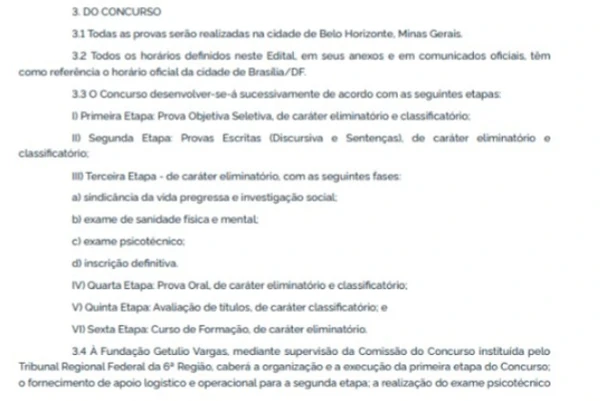 Detalhes do concurso do TRF6 por Reprodução