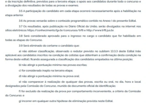 Detalhes do concurso do TRF6 por Reprodução