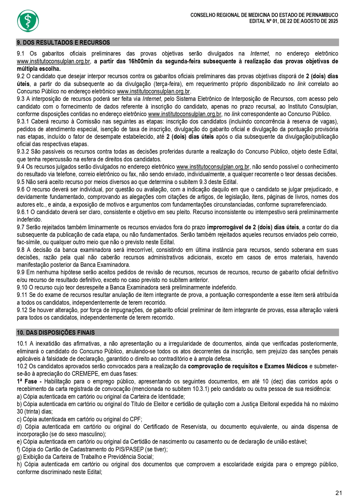 Confira o edital do concurso do Conselho Regional de Medicina do Estado de Pernambuco (Cremepe) por Reprodução 