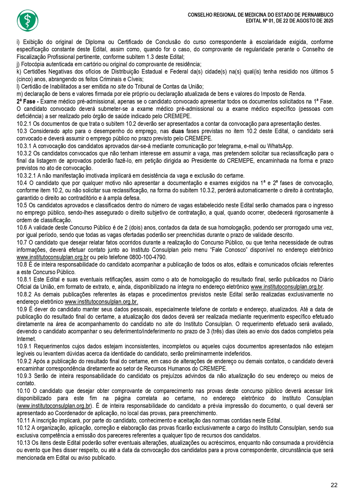 Confira o edital do concurso do Conselho Regional de Medicina do Estado de Pernambuco (Cremepe) por Reprodução 