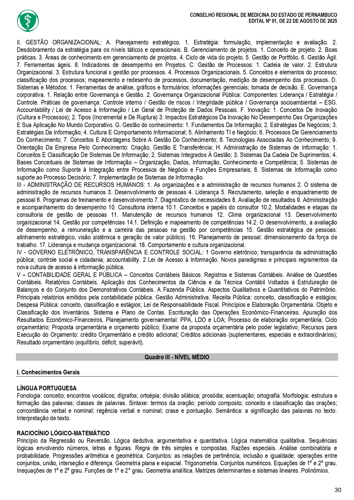 Confira o edital do concurso do Conselho Regional de Medicina do Estado de Pernambuco (Cremepe) por Reprodução 
