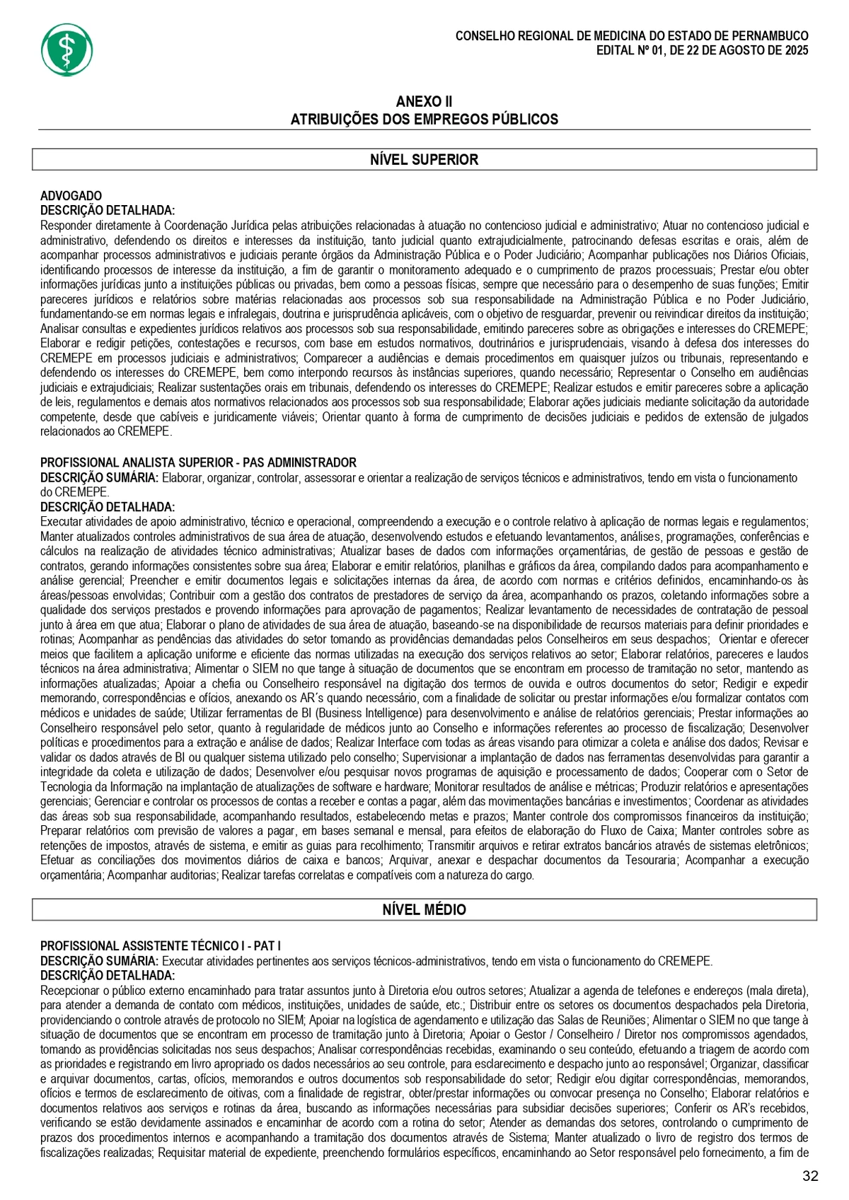 Confira o edital do concurso do Conselho Regional de Medicina do Estado de Pernambuco (Cremepe) por Reprodução 