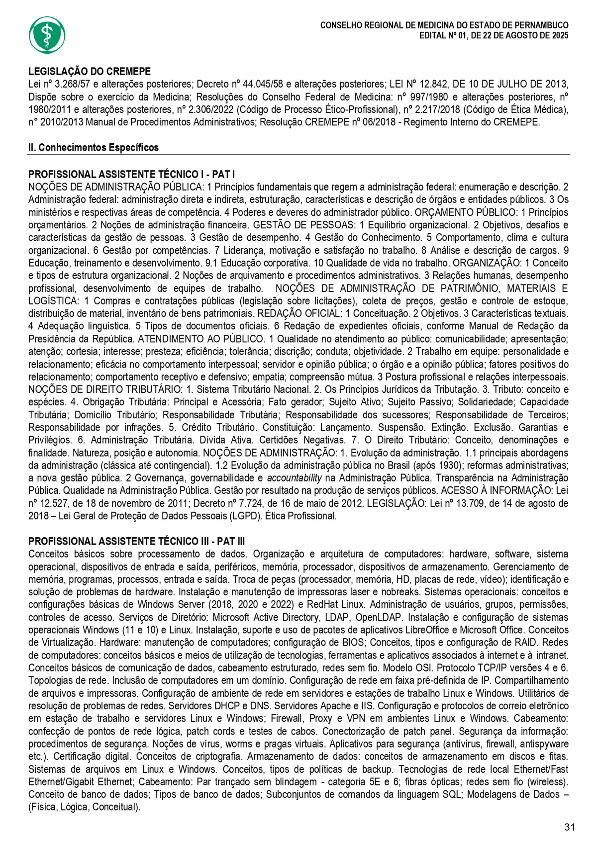 Confira o edital do concurso do Conselho Regional de Medicina do Estado de Pernambuco (Cremepe) por Reprodução 