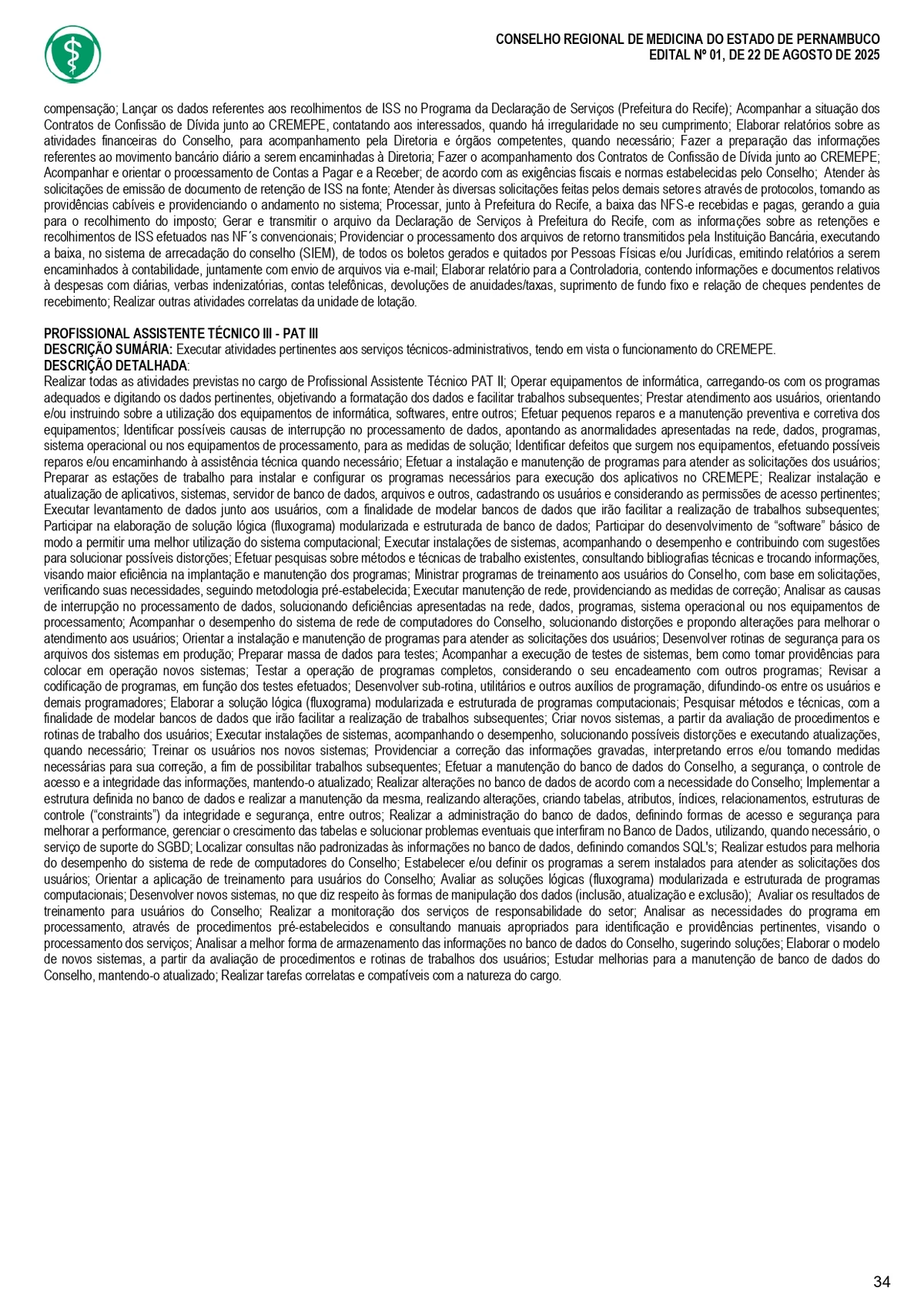 Confira o edital do concurso do Conselho Regional de Medicina do Estado de Pernambuco (Cremepe) por Reprodução 