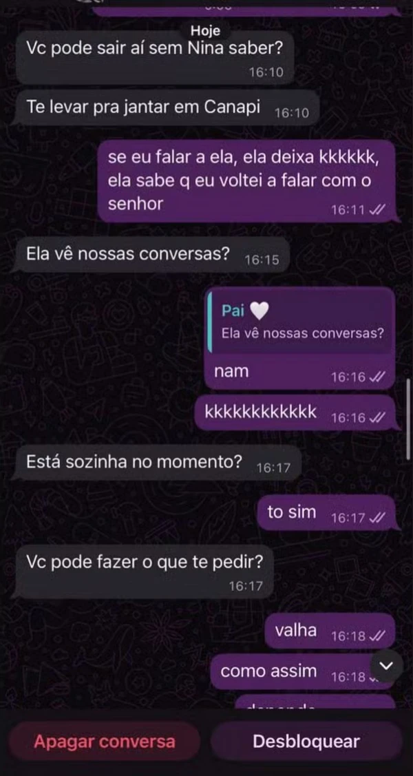 Veja prints de mensagens enviadas pelo advogado à filha por Reprodução/G1