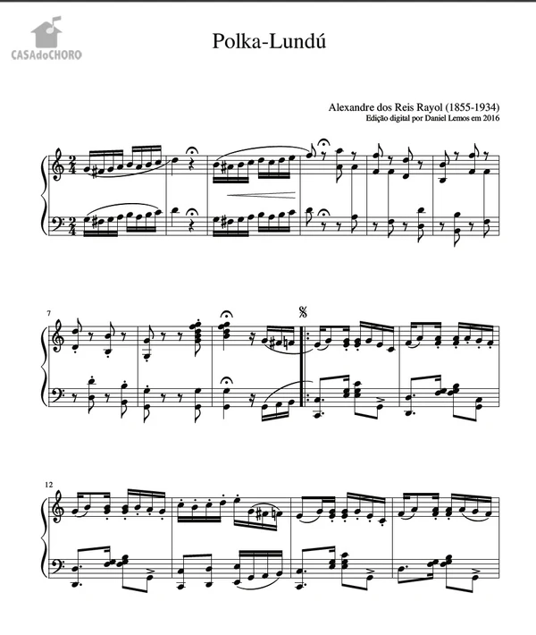 Partitura de uma Polca-Lundu por Reprodução
