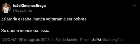 Comentário publicado na rede social X por Reprodução/X