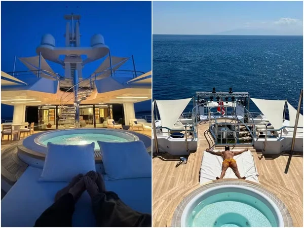 Gusttavo Lima com Andressa Suita, durante viagem do casal a Mykonos, na Grécia; embarcação custa R$ 1 bilhão por Reprodução